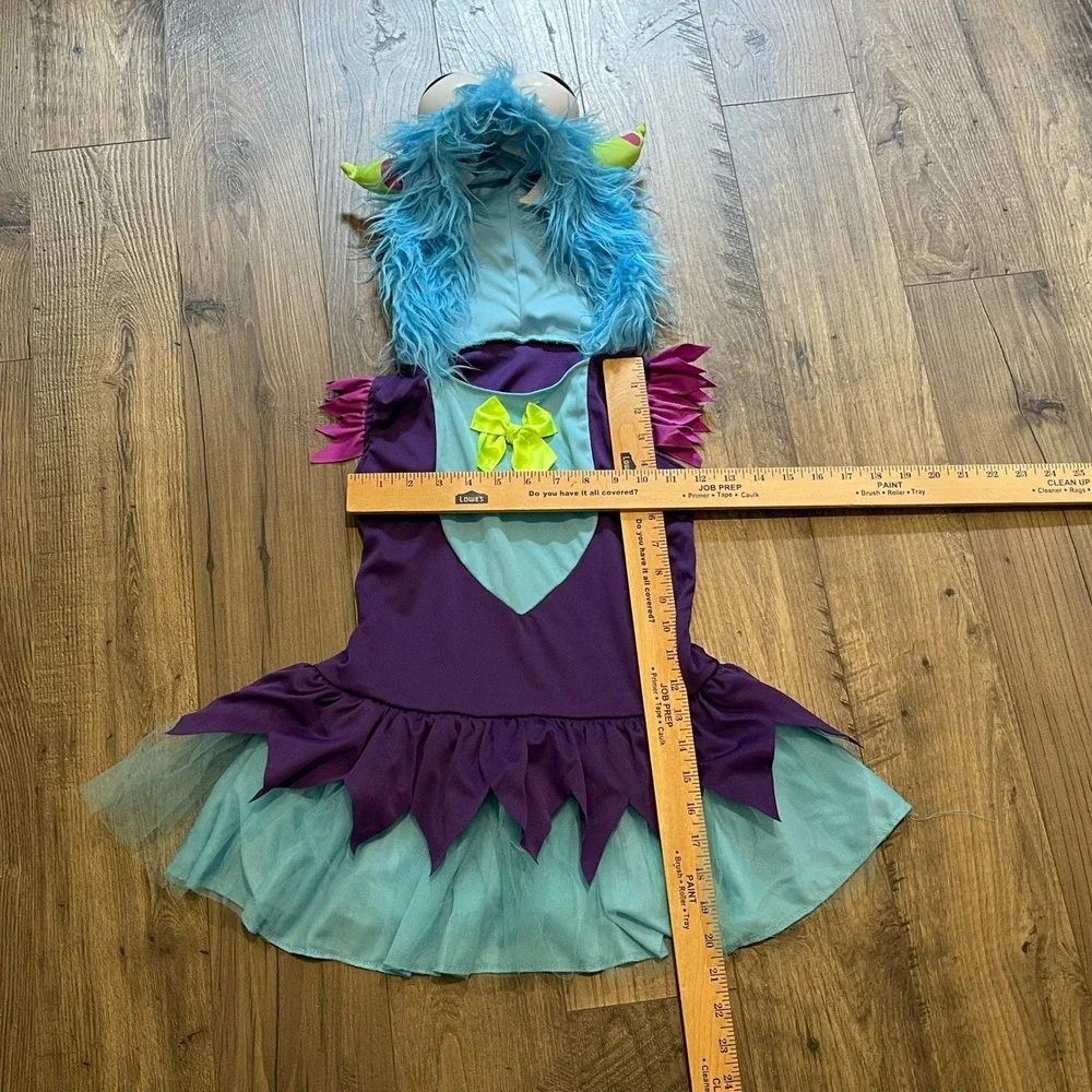 Leg Avenue Girls Monster Costume Dress Purple Turquoise Blue Faux Fur Hood S/P